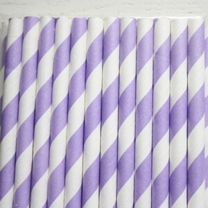 25 Paper Straws Light Purple Stripes image 2