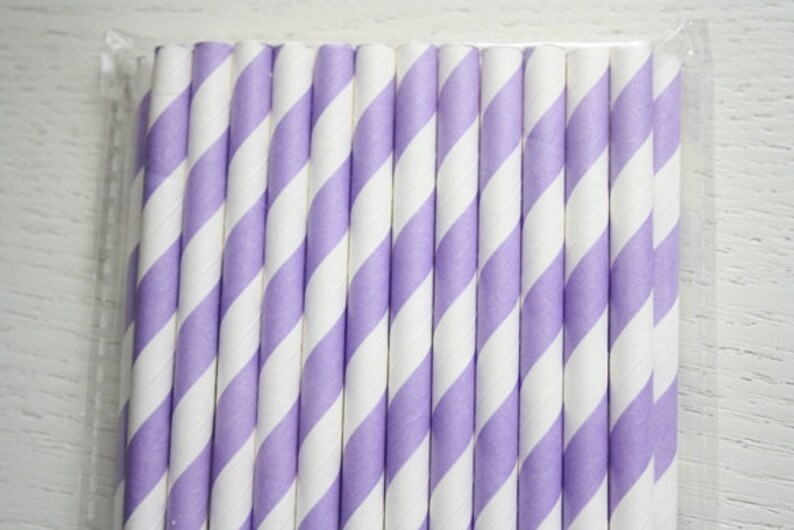 25 Paper Straws Light Purple Stripes image 2