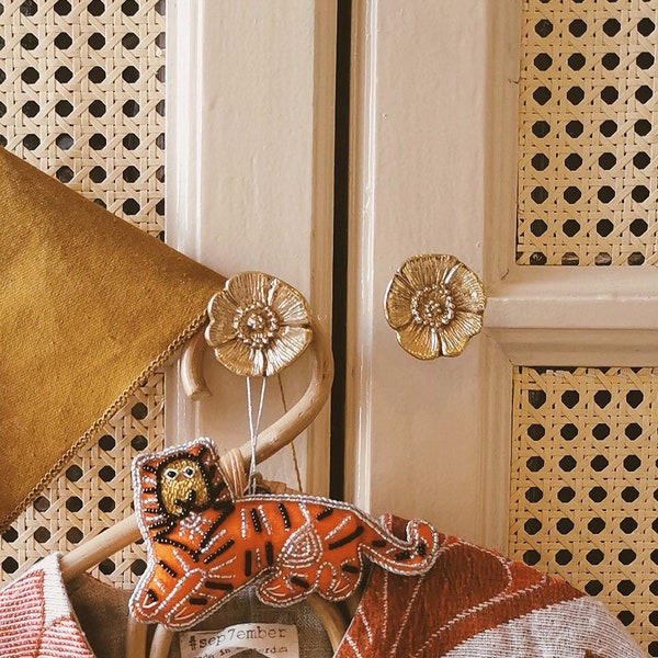 Handmade Brass Poppy Knob- Drawer Knob| Cabinet knobs| Door handles| Hook| Floral pommel| decorative button