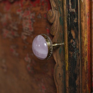 Handmade Round Brass-Rose Quartz Knob- Drawer Knob| Cabinet Knob| Dresser Knob| Hook| Pommel| decorative button