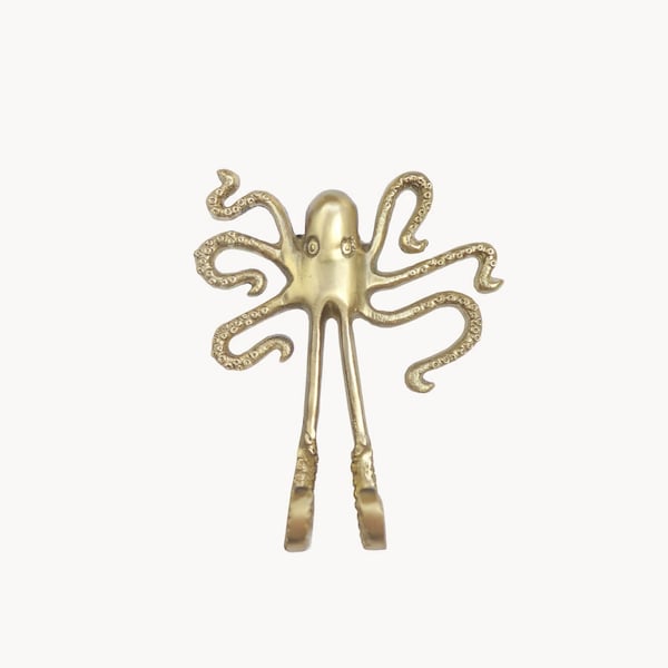 Handgefertigter Oktopus-Haken aus Messing, Design-Garderobenständer, Tierhaken, Wandhaken, Kleiderhaken