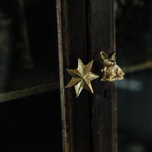 Handmade Brass Star Knob Drawer Knob Cabinet knobs Hook Pommel decorative button image 4
