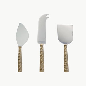 Handmade cheese knives - Set of 3 cheese knives with brass handles - Tableware