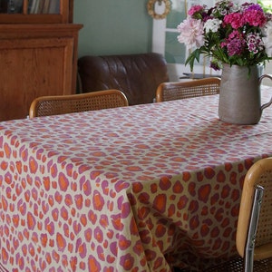 Tablecloth Pink Leopard handmade 100% cotton - wall hanging / decoration bedding / linens - Handcrafted fabric- 220 x 280 cm