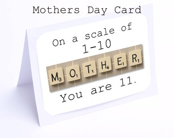 Mothers Day Card Scrabble Scale of  1-10 ( 2 gifts in 1!!)