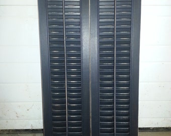 Set of 2 Wood Shutters - Black Antique Distressed