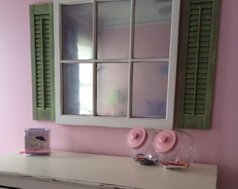 Set of 2 Wood Shutters - Green Antique Distressed