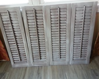 Set of 4 Wood Shutters - Gray/White Distressed