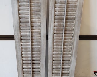 Set of 2 Wood Shutters - Gray/White Distressed