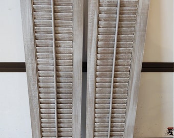 Set of 2 Wood Shutters - Gray/White Distressed