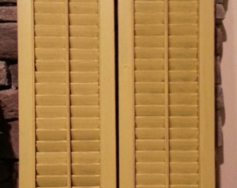 Set of 2 Wood Shutters -Mustard Yellow Antique Distressed