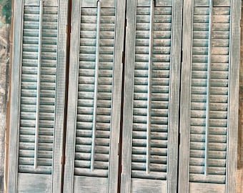 Set of 4 Wood Shutters - Tea Blue/White Distressed