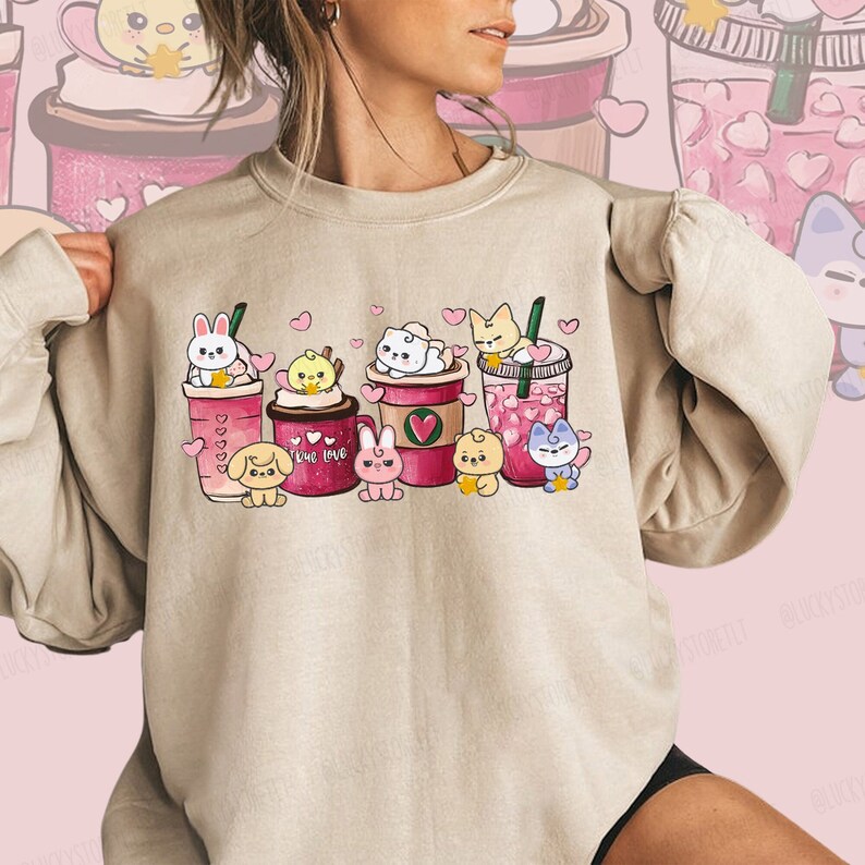 Stray Kids Valentine Latte Shirt, SKZOO Chibi Characters Sweatshirt ...
