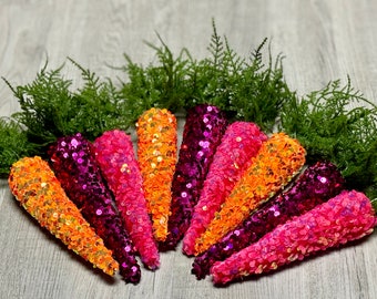 Velvet sequin carrots, Velvet carrots, Sequin carrots, Easter decor, wreath attachment, set of 3 sequin carrot, tabletop, tiered tray