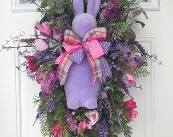 Easter Bunny Door Swag, Tulips, Lilacs, Spring Decor