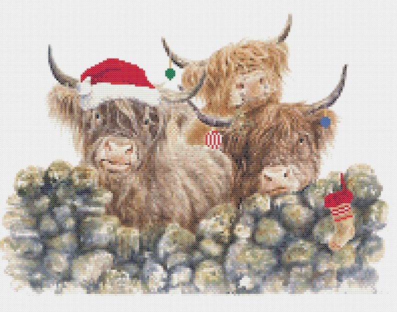 Highland Cows Counted Cross Stitch Kit Village Gossip field Etsy