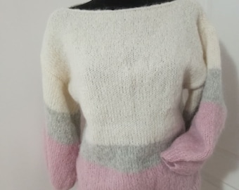 Women Alpaca Sweater Ecru Knitted Hand made