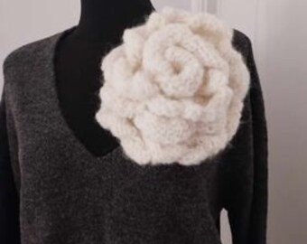 Sweater brooch, large wool flower, handmade, jewelry for women