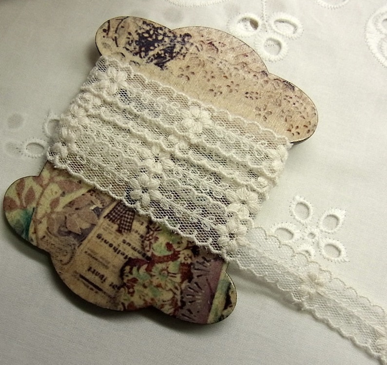14 yards VTG Style Embroidery scalloped Fabric Tulle Mesh Net Lace Trim 1.3 cm wide #002