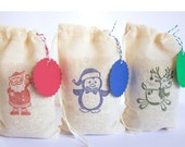 Christmas bags with tags Set muslin cotton favor bag 15 with stamp