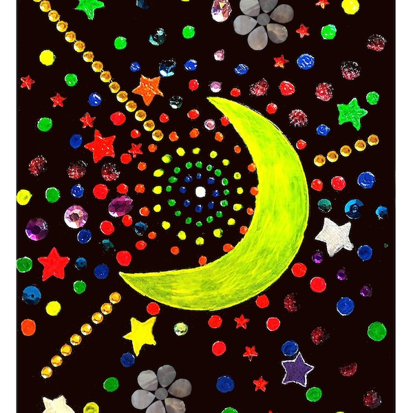 Day Glo Moon Digital Download Art Poster Boho Wall Decor