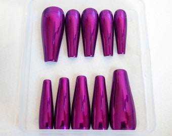 Purple Nails - Chrome Press On Nails - Stick On Nails - False Nails - Gothic Fake Nails - "Dark Purple Chrome"