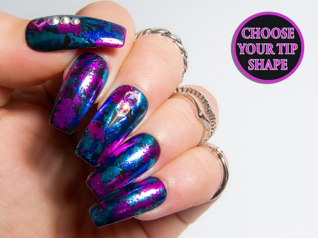 Fake Nails Long Coffin Nails Press on Nails Acrylic - Etsy