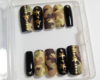 Camo Nails | Matte Press On Nails | Camouflage False Nail Set