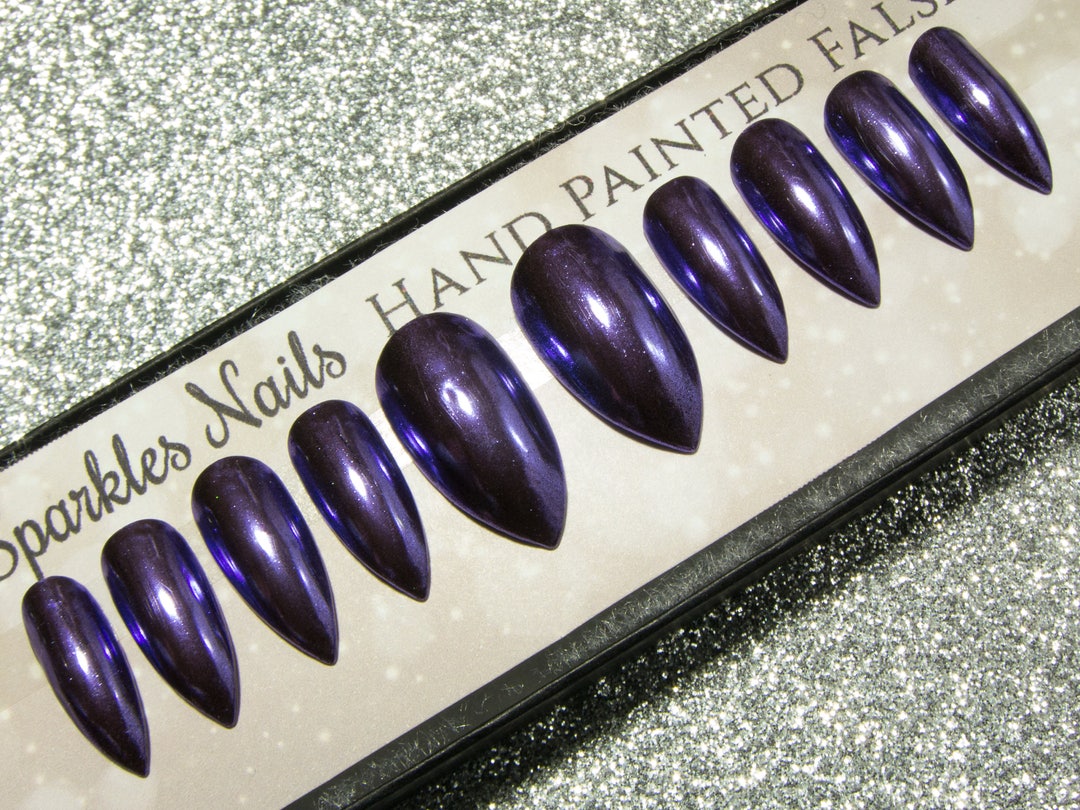 Purple Chrome Nails Stiletto Fake Nails Mirror False Nails - Etsy Canada