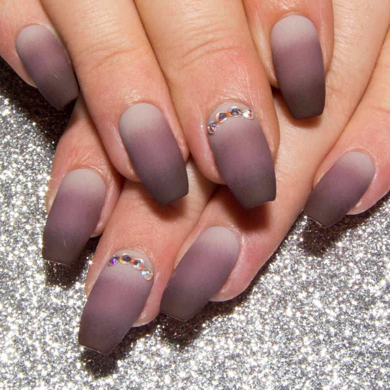 Ombre Fake Nails Matte Nude False Nails Coffin Nails Etsy