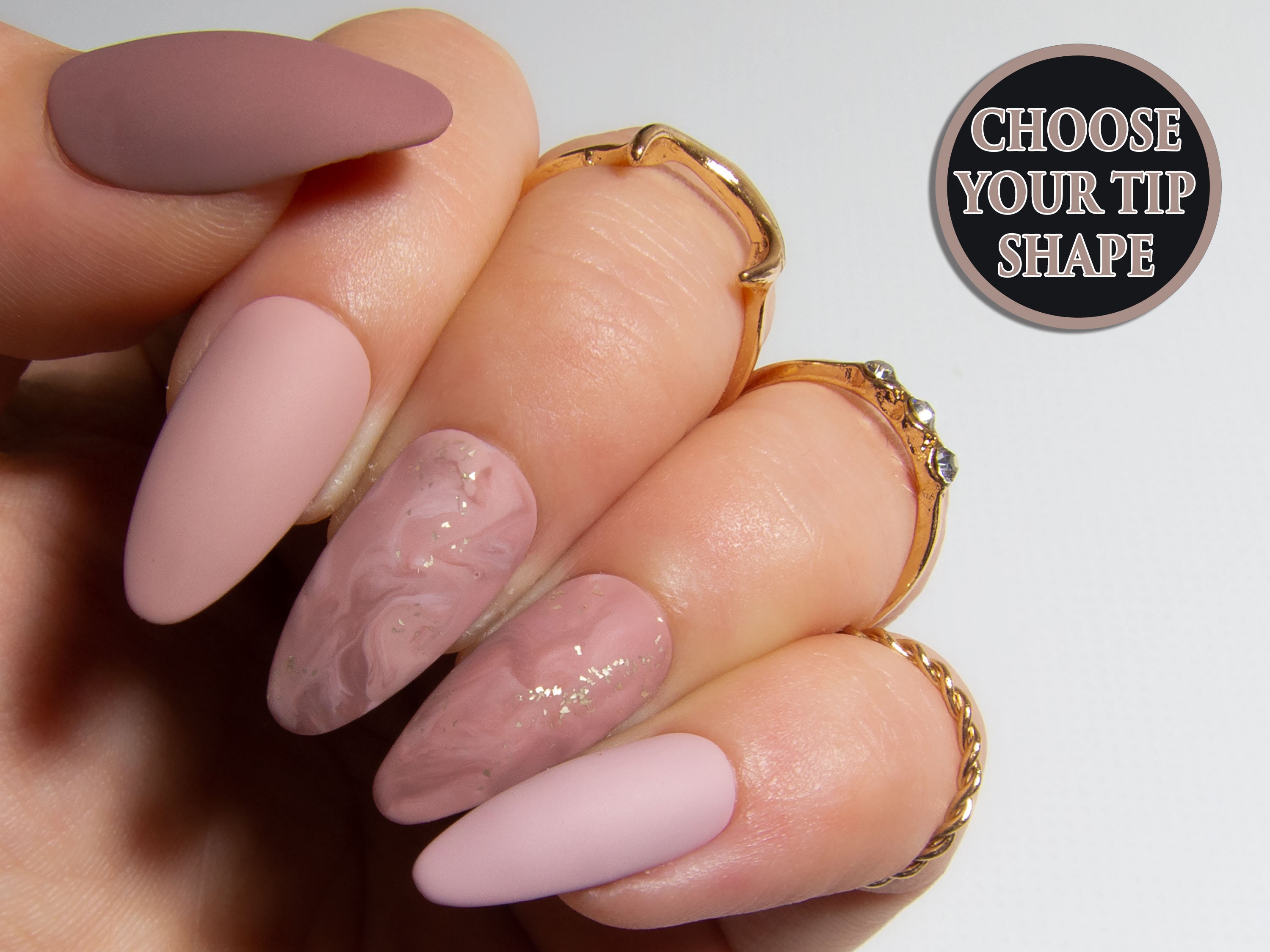 Matte Nude Nails Soft Pink Marble Luxury False Nails - Etsy Sweden