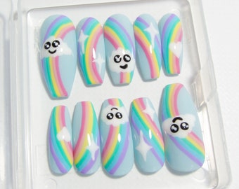 Kawaii Nails - Cute Rainbow Cloud Press On Nails