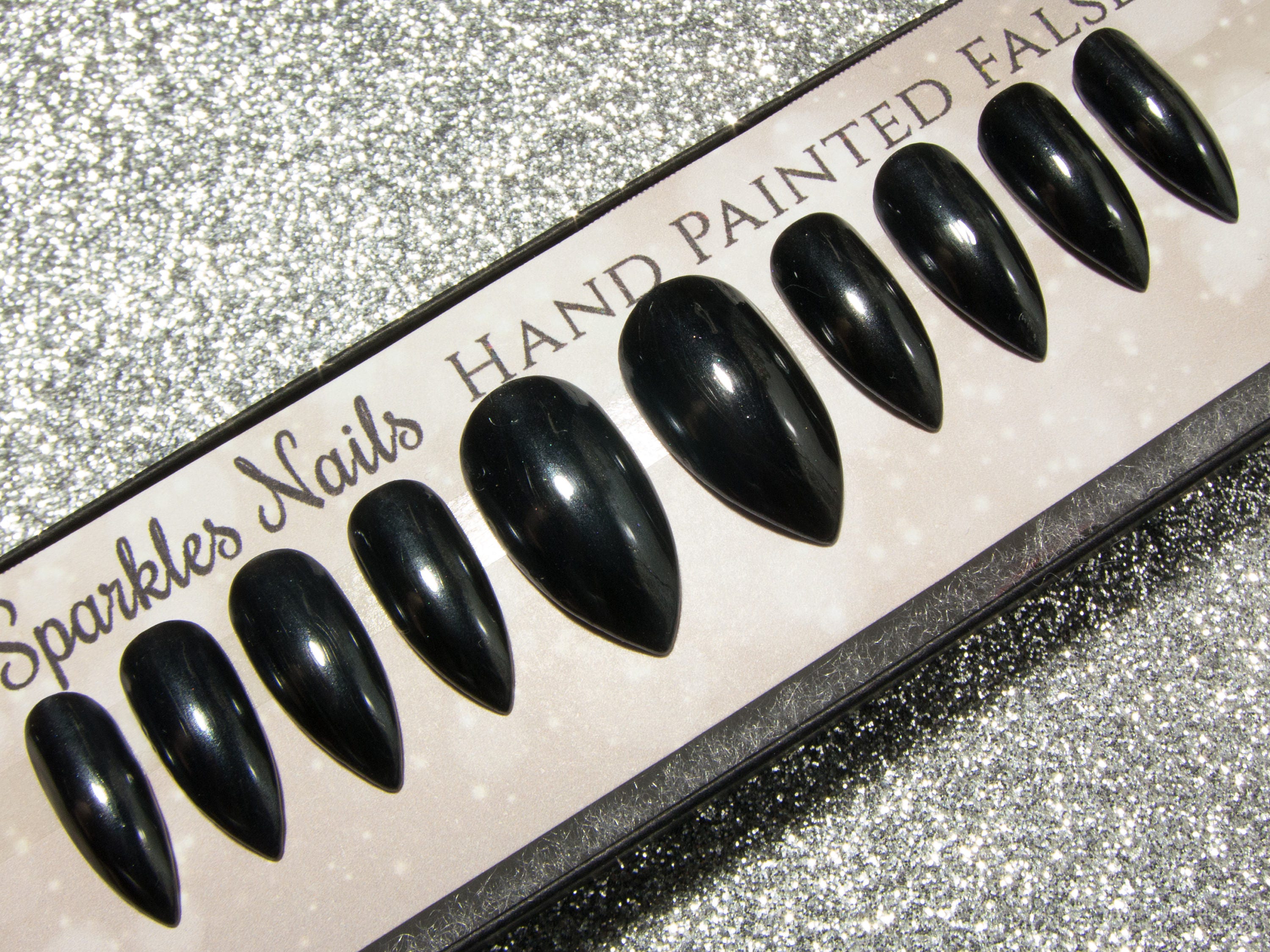 Black Chrome Press on Nails With Glue & Tabs - Etsy