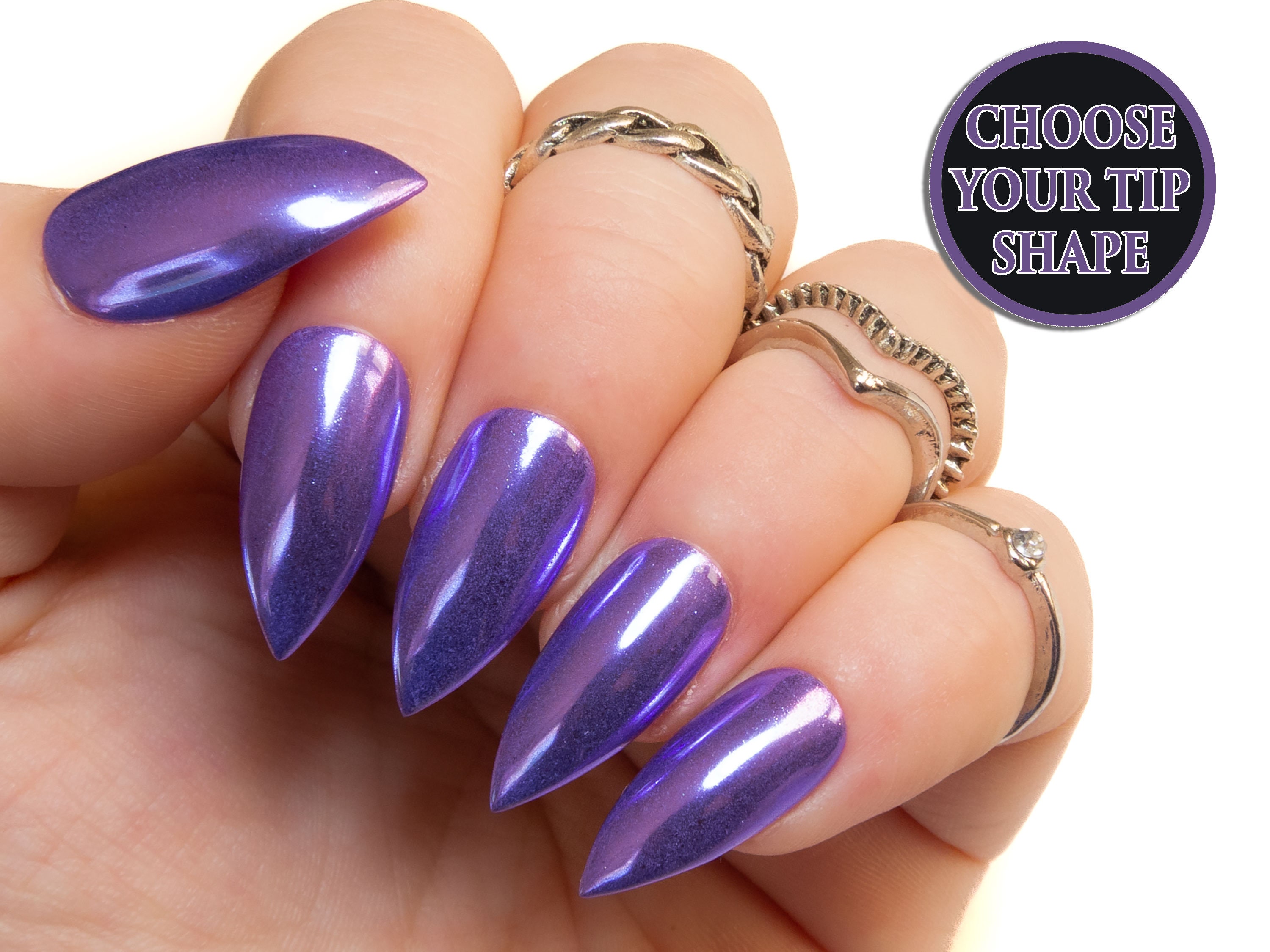 Purple Chrome Nails Stiletto Fake Nails Mirror False Nails - Etsy Purple Chrome Nails Stiletto Fake Nails Mirror False Nails - Etsy