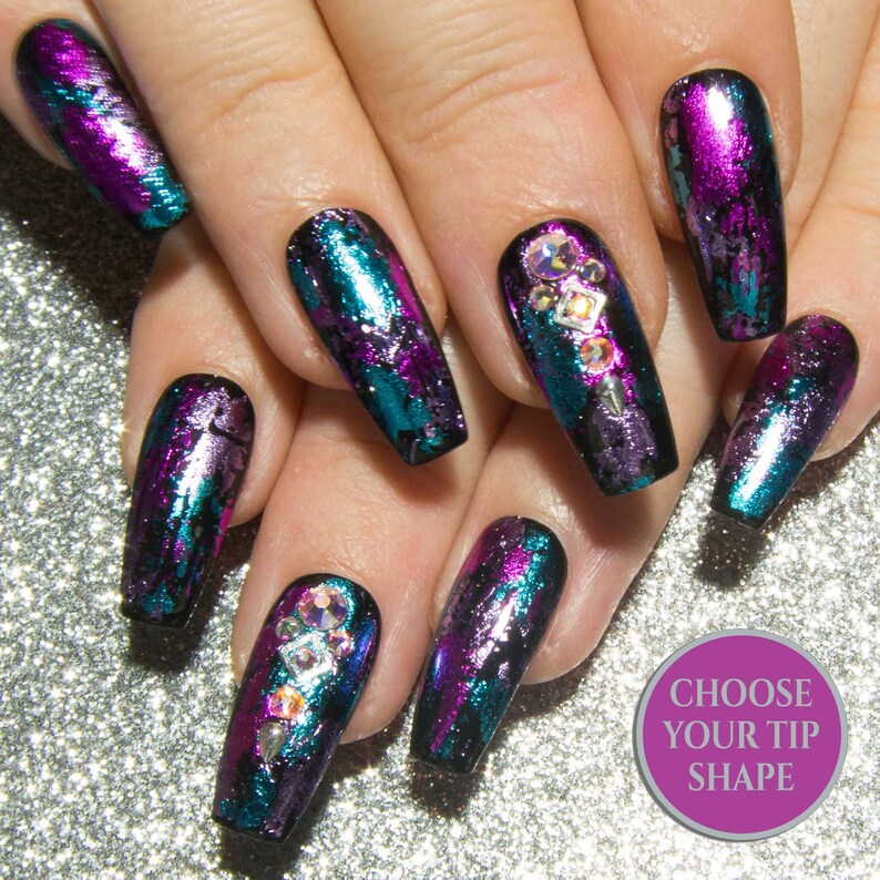 Fake Nails , Long Coffin Nails , Press On Nails , Acrylic Nails , 3D Nails , Faux Nails , Glitter Nails , Purple False Nails , Pink Nails