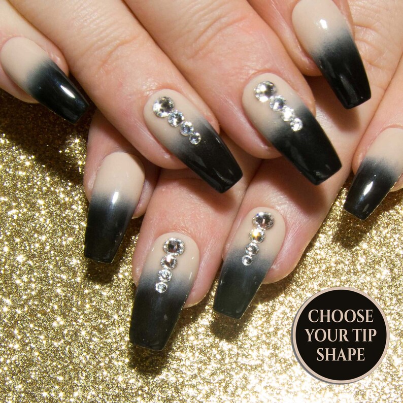 Coffin Acrylic Nails Ombre Press On Nails Black And Nude Etsy