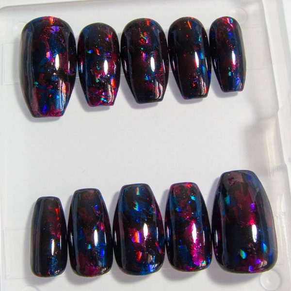 Black Opal Press on Nails | Holographic False Nails