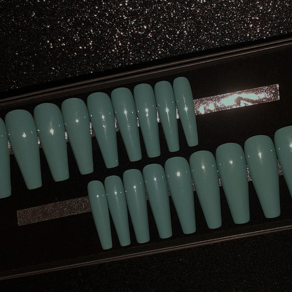 Sage Green Press On Nails | 20 Gloss XL Coffin Nails | READY 2 SHIP