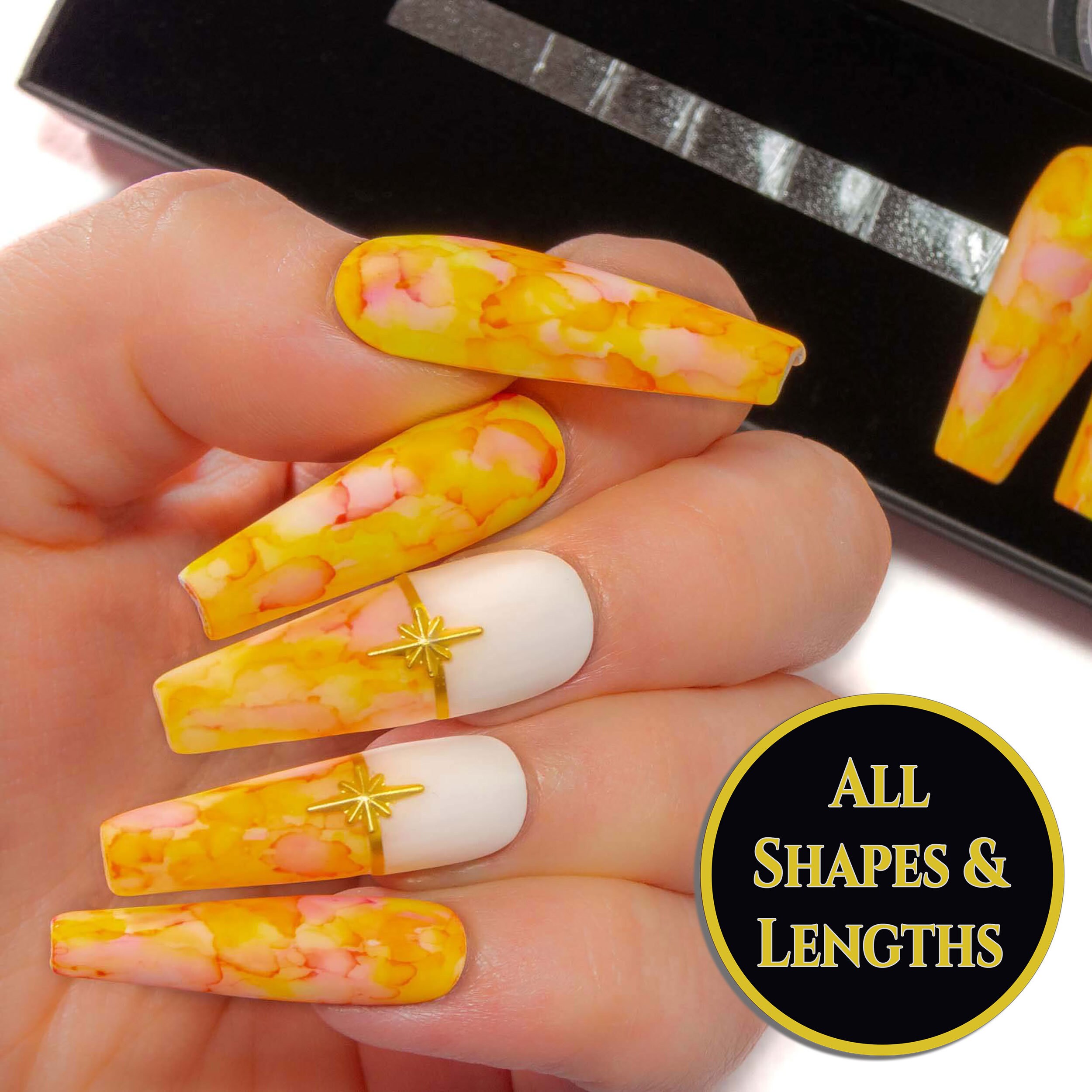 Orange Press On Nails Long Coffin Nails Matte Stiletto Etsy