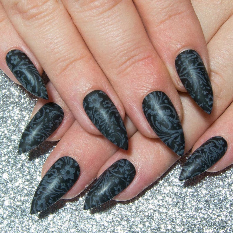 Matte Black Stiletto Nails Gothic Fake Nails Press On Etsy