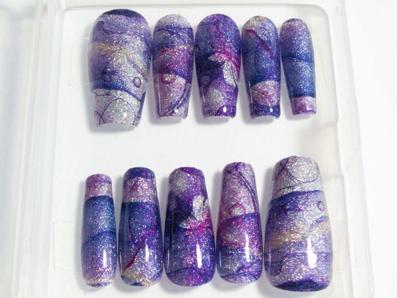 Lavender coffin nails with glitter deals