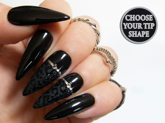 Matte Black Animal Print Press On Nails Etsy Finland
