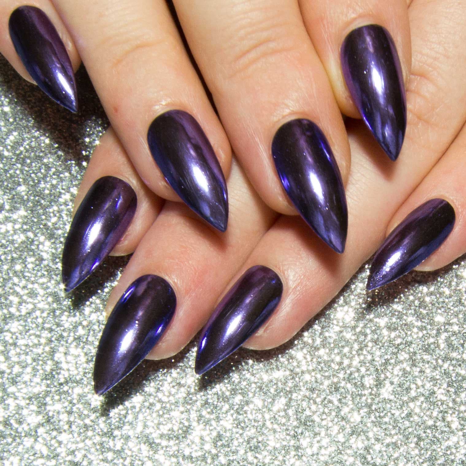 Purple Chrome Nails Stiletto Fake Nails Mirror False Nails Etsy