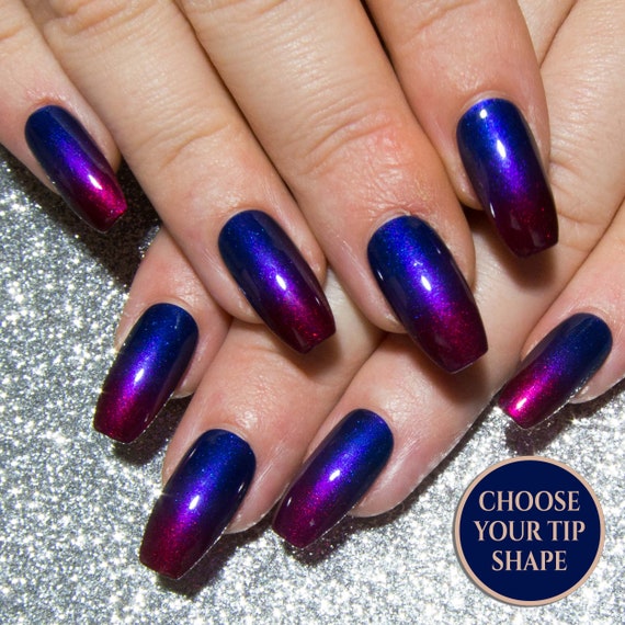 Coffin Press On Nails Ombre Fake Nails Ballerina False Nails Kunstliche Nagel Mit Designs Handgemalte Blaue Red Purple Gel Nails