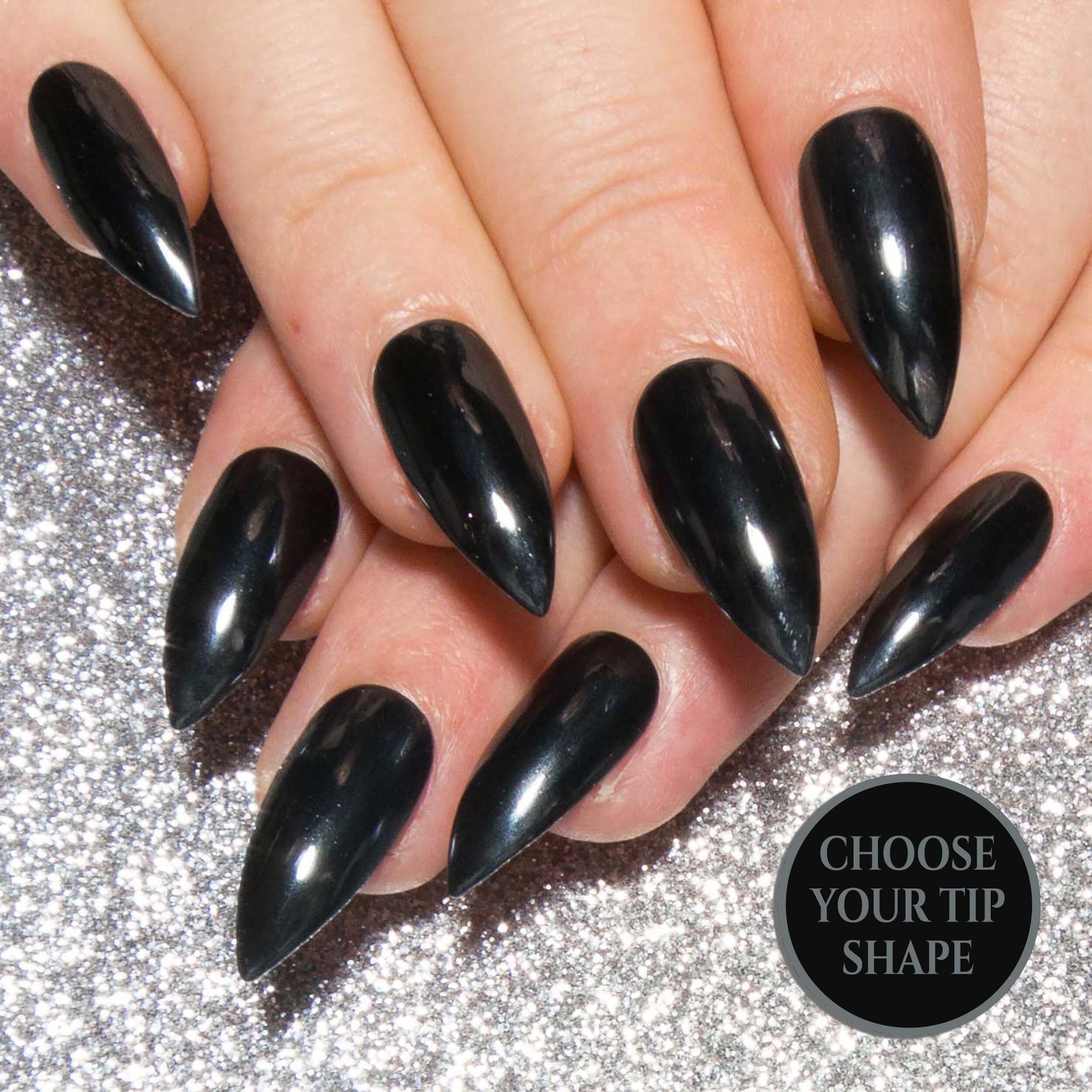Black Chrome Press on Nails With Glue & Tabs - Etsy