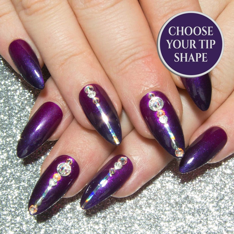 Purple Press On Nails , Ombre Fake Nails , Stiletto False Nails , Crystal Nails , Hand Painted Glue On Nails , Nail Art Faux Nails , Magenta