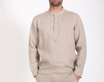 Natural linen classic handmade men's shirt