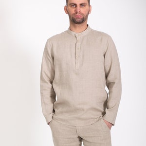 Natural linen classic handmade men&#39;s shirt