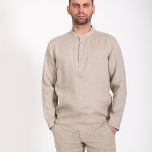 Natural linen classic handmade men's shirt