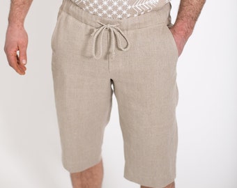 Natural linen men's shorts.